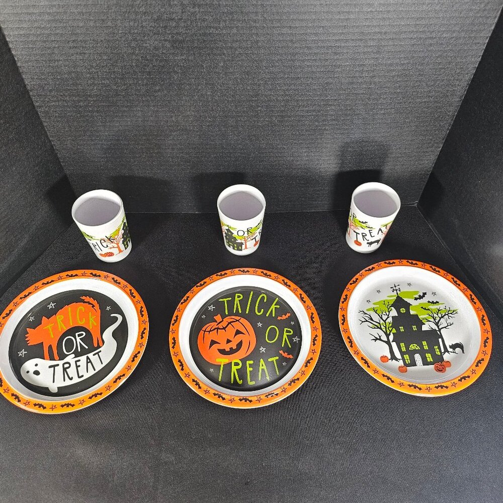 Ghoulish 100% Melamine Kids 6 Piece Party Set Halloween Decor New In Box